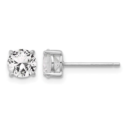 Sterling Silver RH-plated 6mm Created White Sapphire Stud Earrings