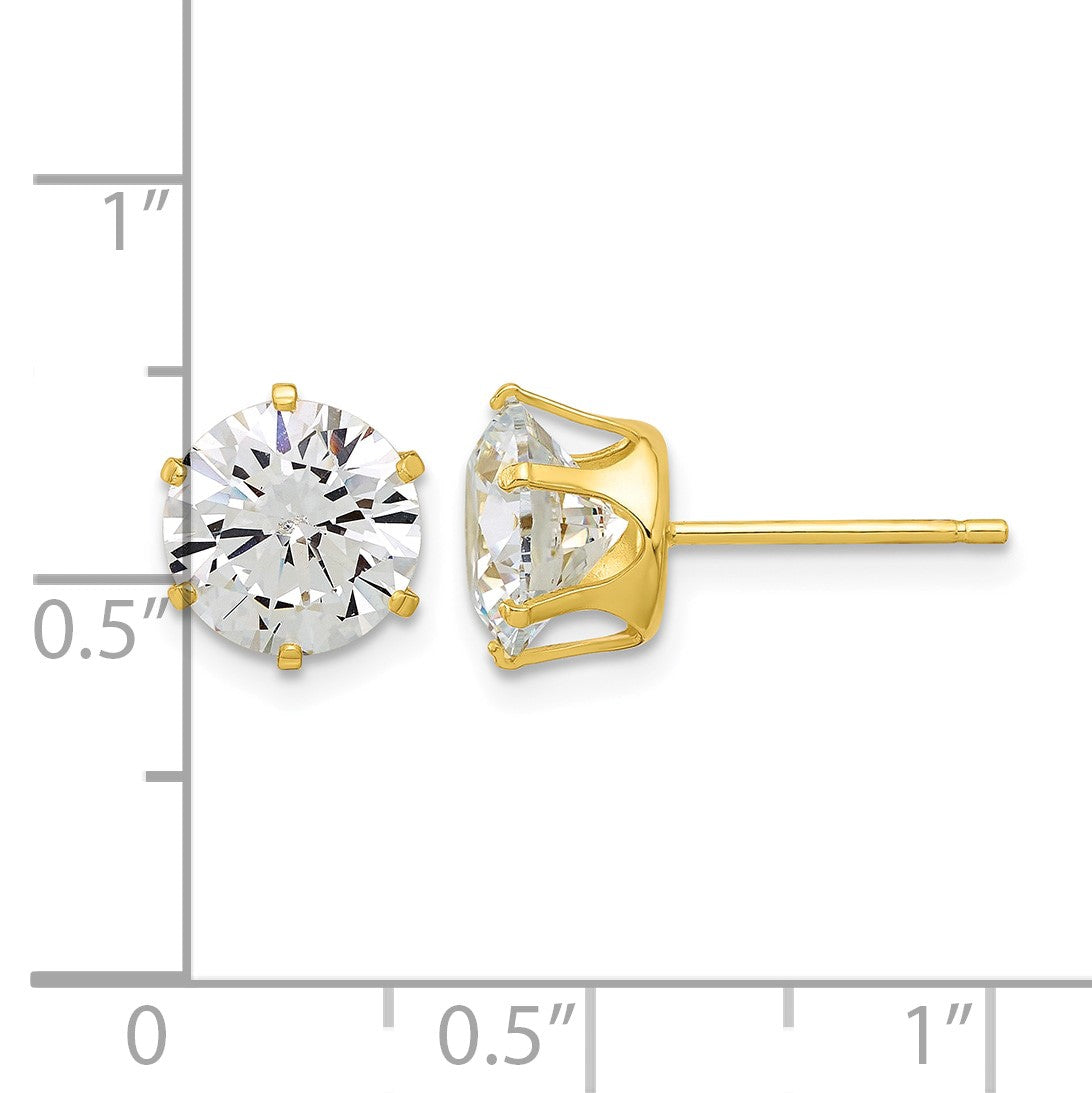Sterling Silver Gold-tone Polished 8mm CZ Post Stud Earrings
