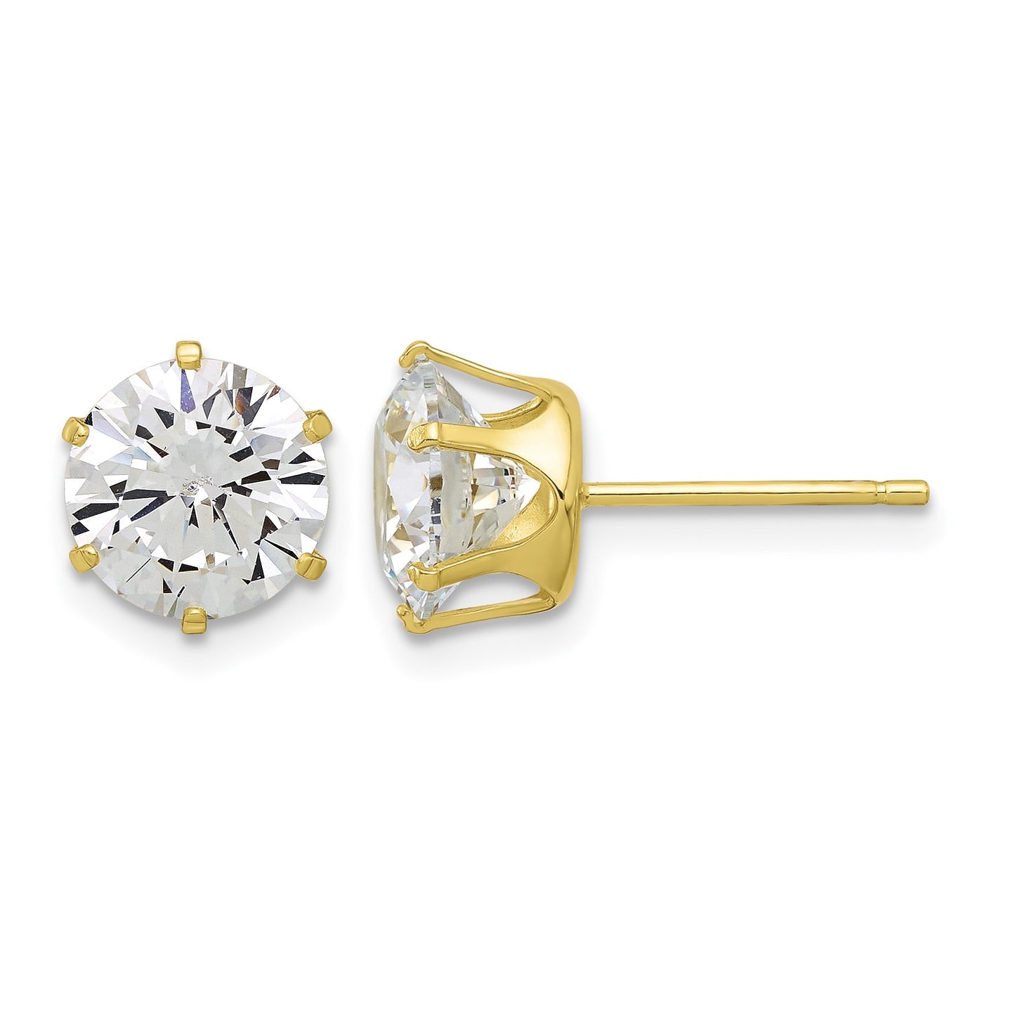 Sterling Silver Gold-tone Polished 8mm CZ Post Stud Earrings