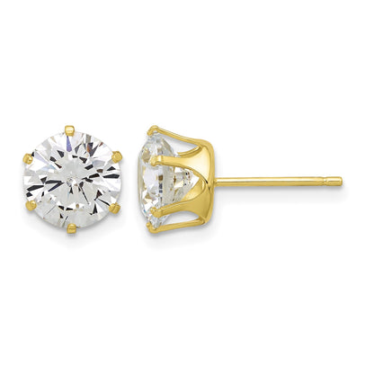 Sterling Silver Gold-tone Polished 8mm CZ Post Stud Earrings