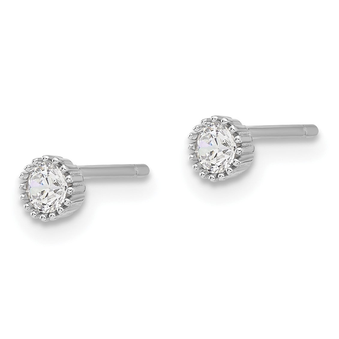 Sterling Silver Rhodium-plated 3mm CZ Grooved Bezel Post Stud Earrings