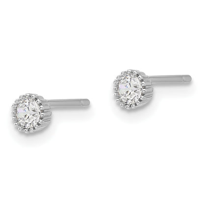 Sterling Silver Rhodium-plated 3mm CZ Grooved Bezel Post Stud Earrings