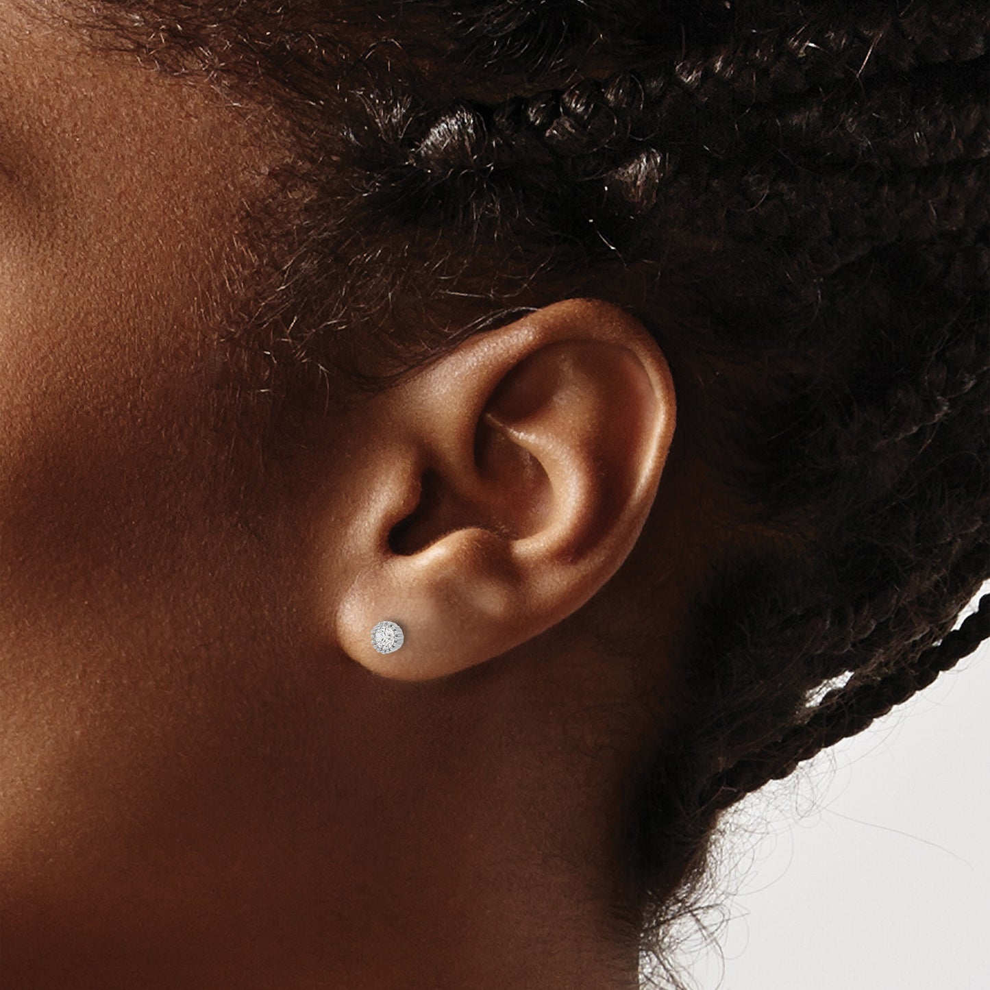 Sterling Silver Rhodium-plated 3mm CZ Grooved Bezel Post Stud Earrings