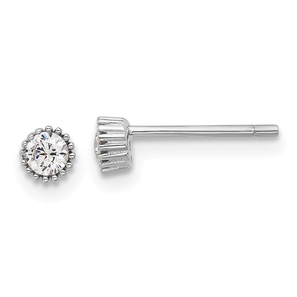 Sterling Silver Rhodium-plated 3mm CZ Grooved Bezel Post Stud Earrings