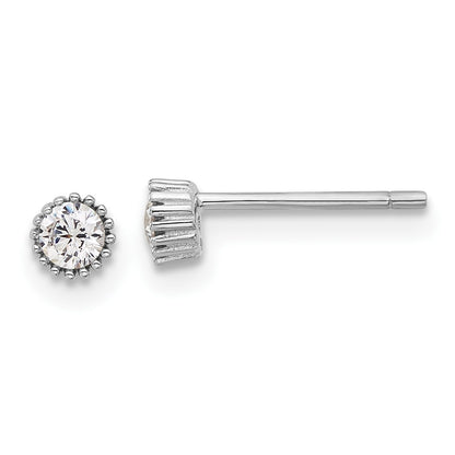 Sterling Silver Rhodium-plated 3mm CZ Grooved Bezel Post Stud Earrings