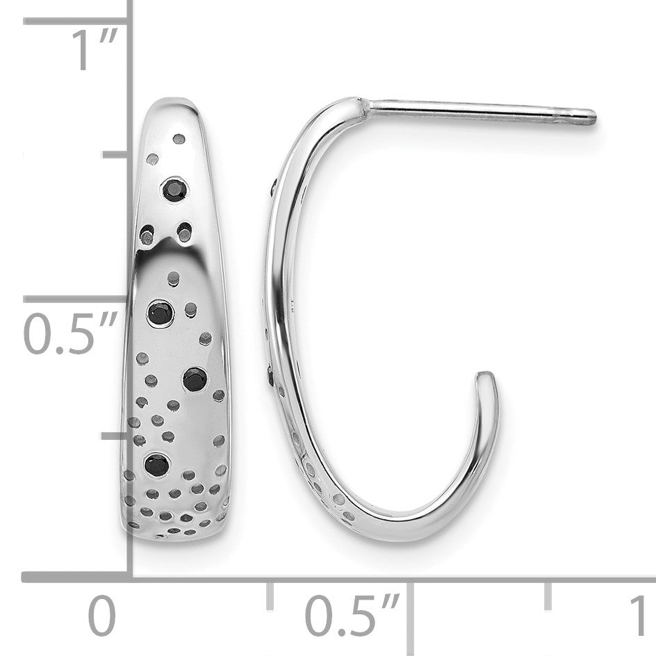 Sterling Silver Rhodium-plated Polished Spotted Black CZ J-Hoop Earrings