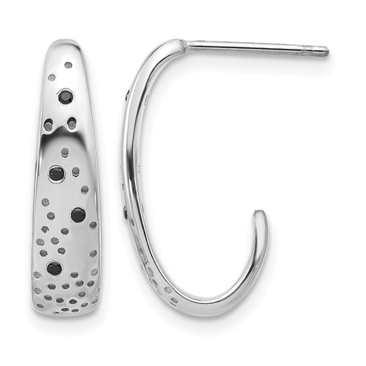 Sterling Silver Rhodium-plated Polished Spotted Black CZ J-Hoop Earrings