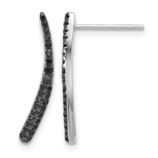 Sterling Silver Rhodium-plated Polished Black CZ Post Dangle Earrings