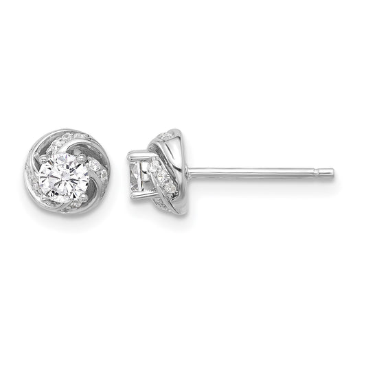 Sterling Silver Rhodium-plated Polished Swirl CZ Circle Post Earrings