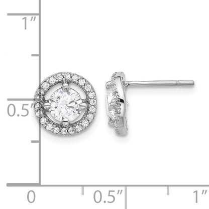 Sterling Silver Rhodium-plated Polished Round CZ Halo Post Earrings