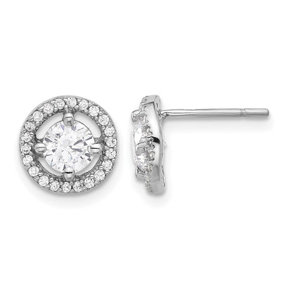 Sterling Silver Rhodium-plated Polished Round CZ Halo Post Earrings