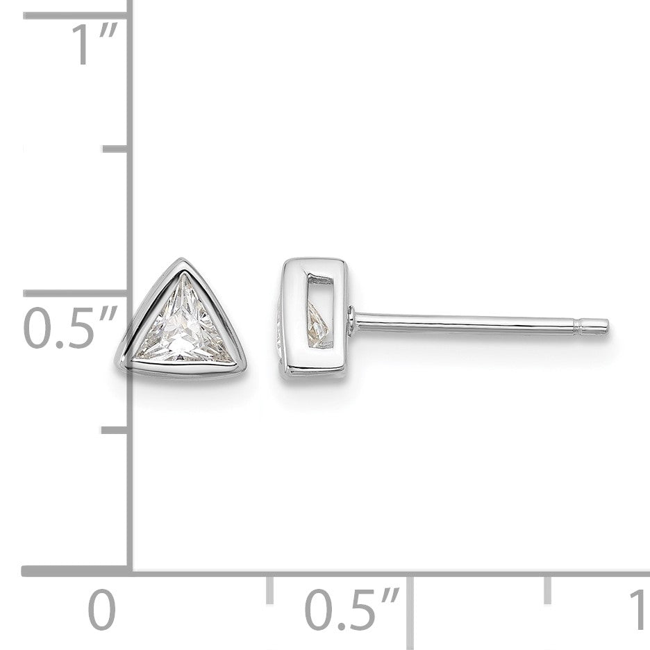 Sterling Silver RH-plated Polished 4mm CZ Triangle Post Stud Earrings