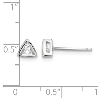 Sterling Silver RH-plated Polished 4mm CZ Triangle Post Stud Earrings