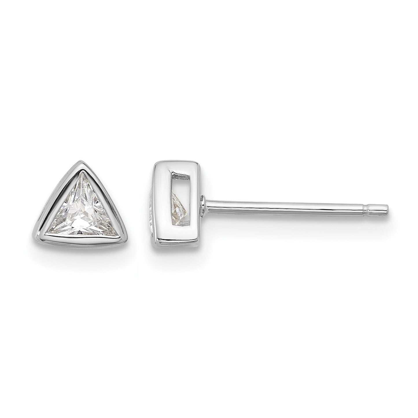 Sterling Silver RH-plated Polished 4mm CZ Triangle Post Stud Earrings