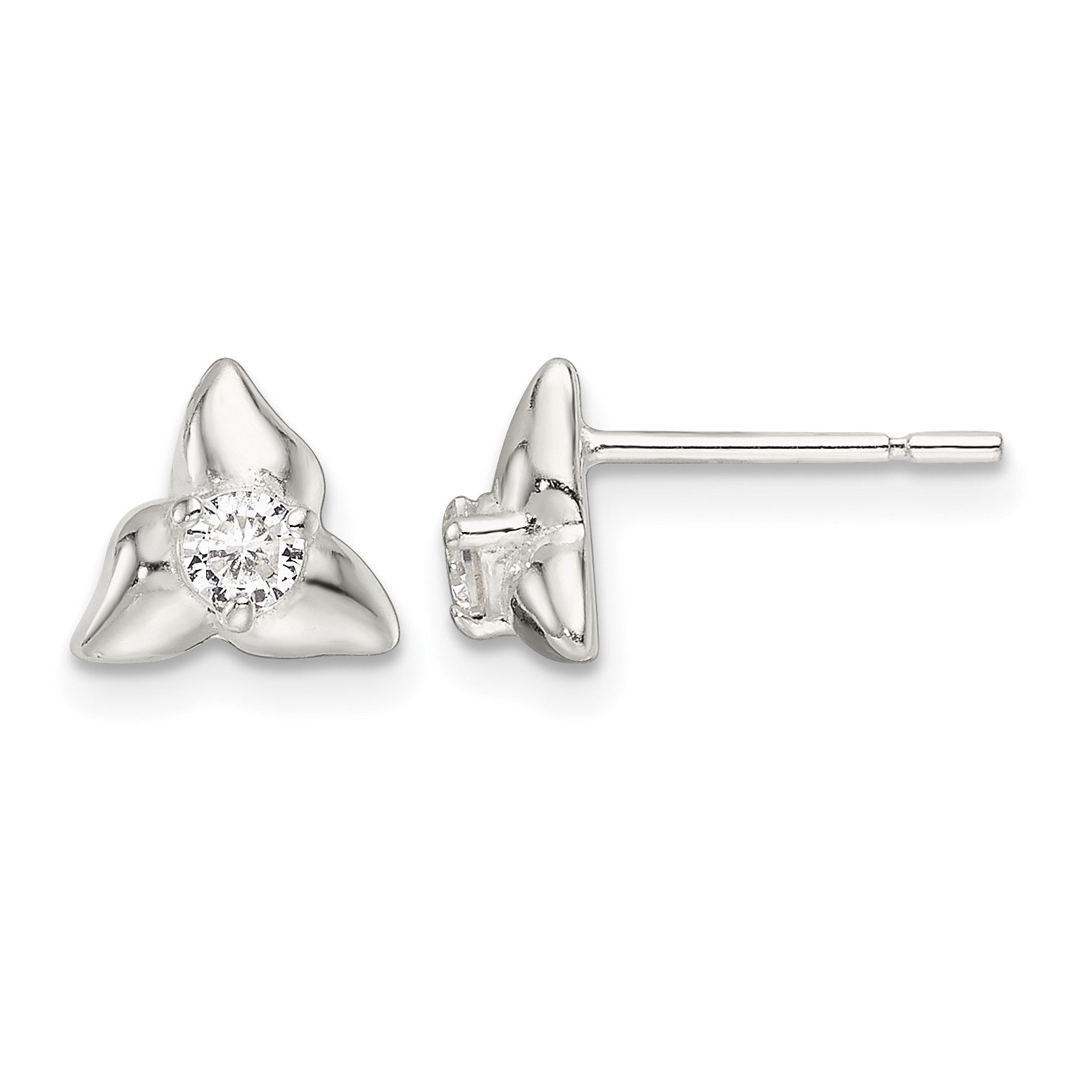 Sterling Silver Polished Triangular CZ Post Earrings