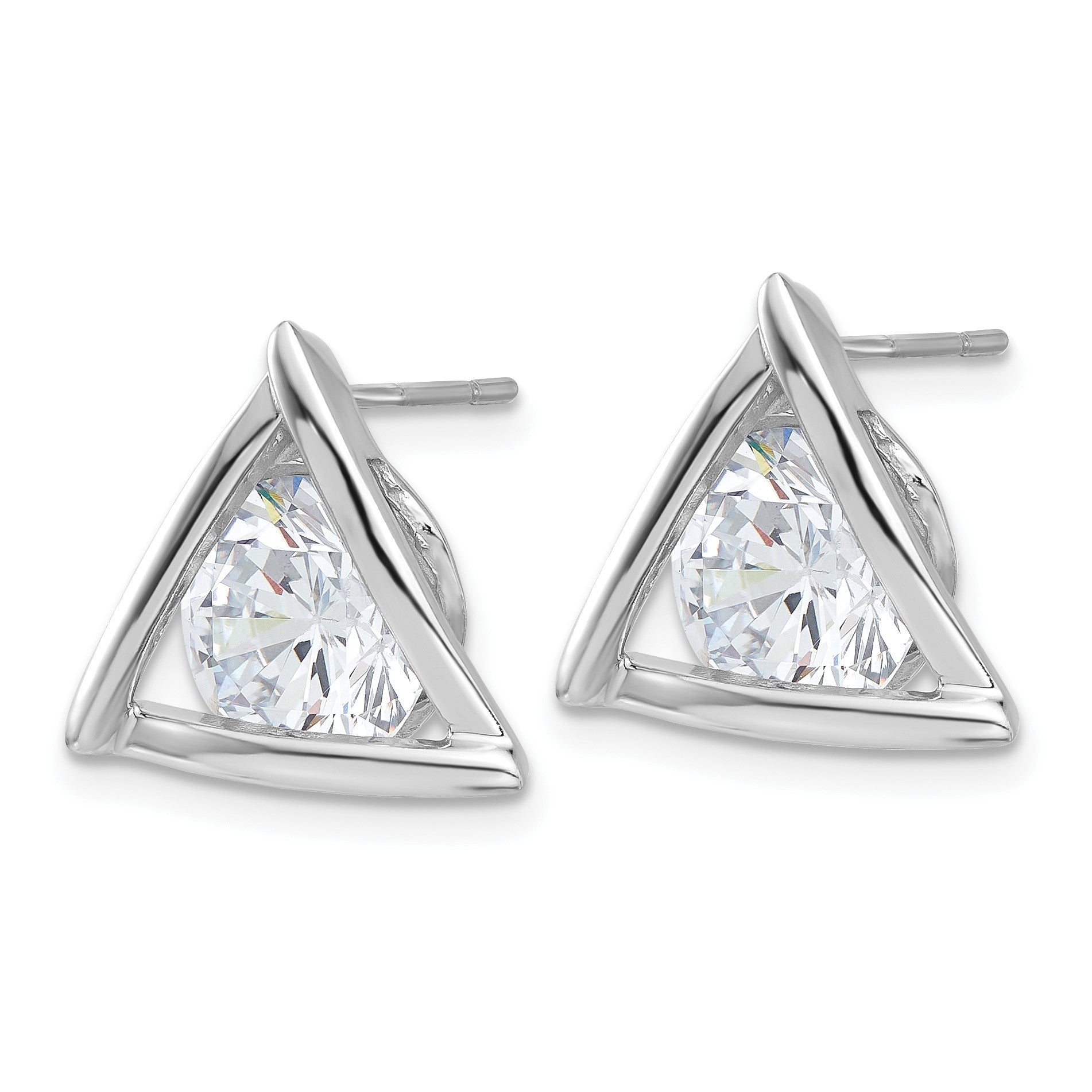 Sterling Silver Rhodium-plated Polished CZ Triangle Post Earrings