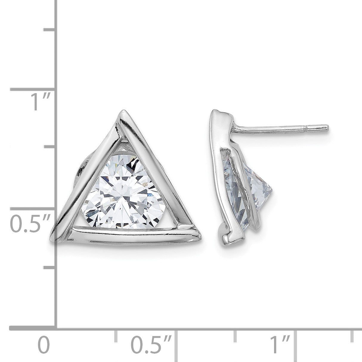 Sterling Silver Rhodium-plated Polished CZ Triangle Post Earrings