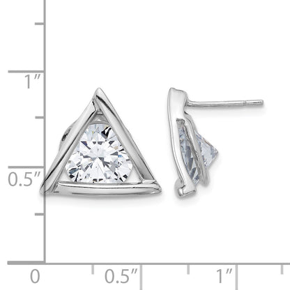 Sterling Silver Rhodium-plated Polished CZ Triangle Post Earrings