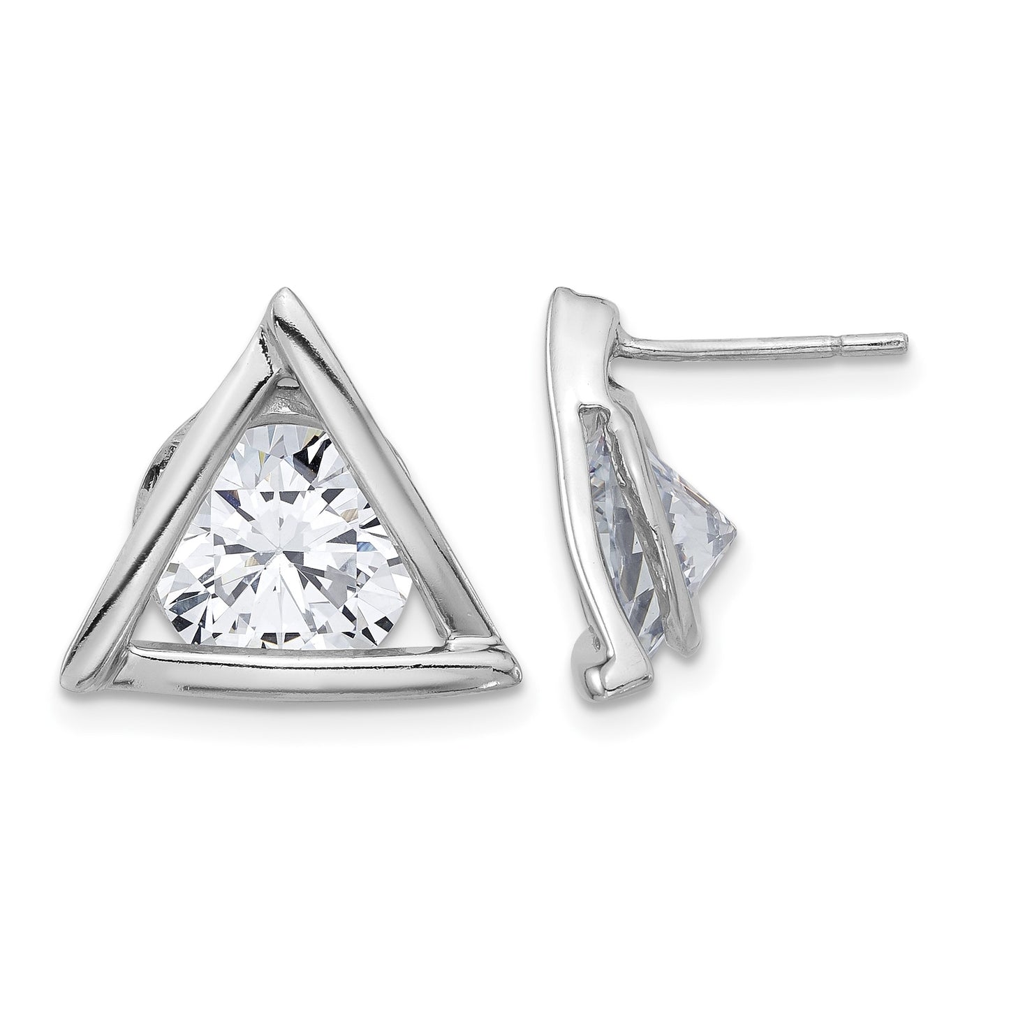Sterling Silver Rhodium-plated Polished CZ Triangle Post Earrings