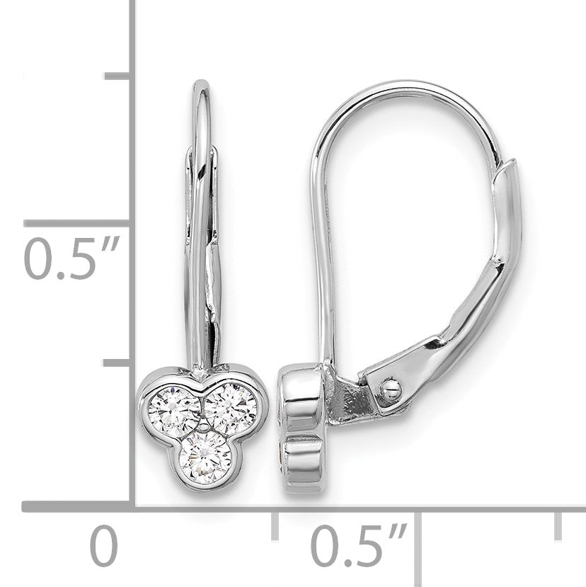 Sterling Silver Rhodium-plated Polished Three CZ Leverback Earrings