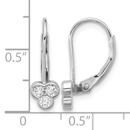 Sterling Silver Rhodium-plated Polished Three CZ Leverback Earrings
