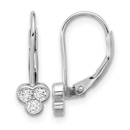 Sterling Silver Rhodium-plated Polished Three CZ Leverback Earrings