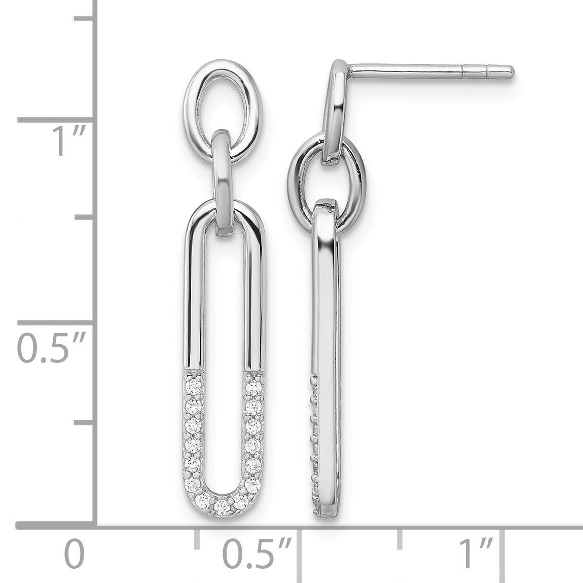 Sterling Silver Rhodium-plated Polished CZ Link Post Dangle Earrings