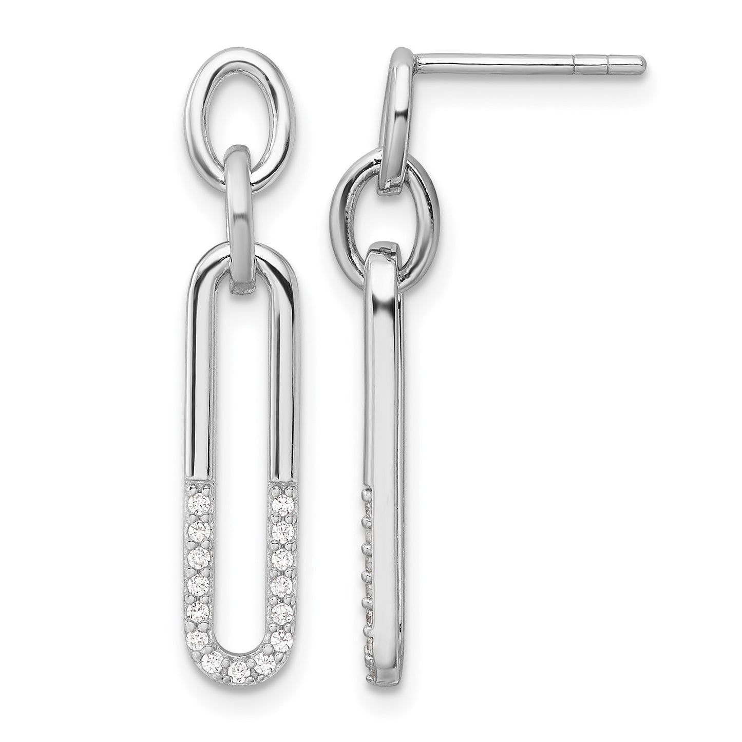 Sterling Silver Rhodium-plated Polished CZ Link Post Dangle Earrings