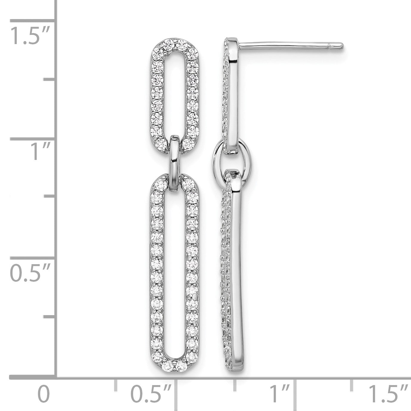 Sterling Silver RH-plated Polished CZ Paperclip Post Dangle Earrings