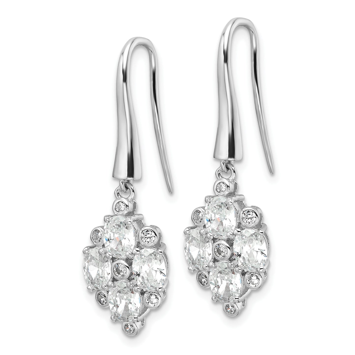 Sterling Silver Rhod-plated Polished Fancy CZ Cluster Dangle Earrings