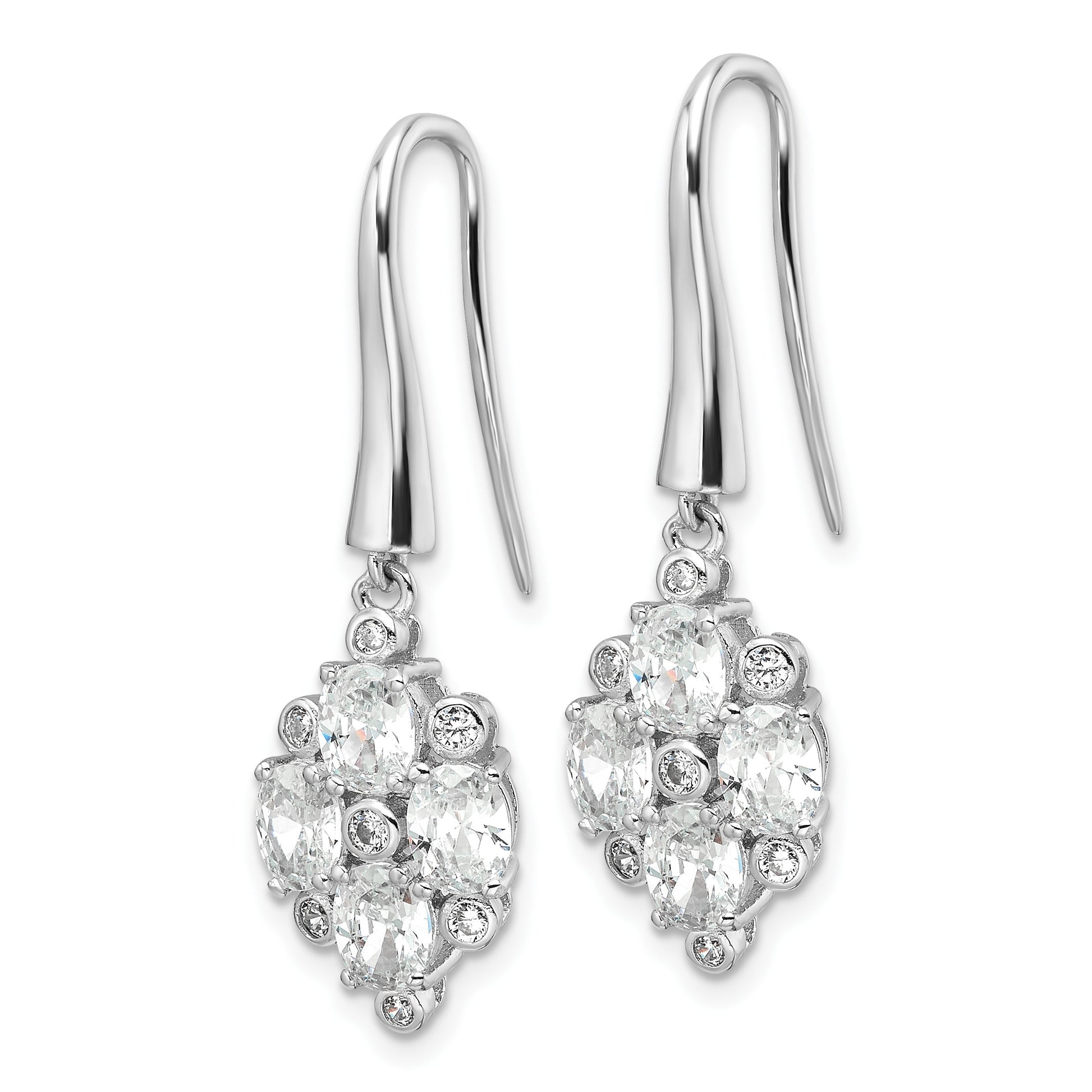Sterling Silver Rhod-plated Polished Fancy CZ Cluster Dangle Earrings