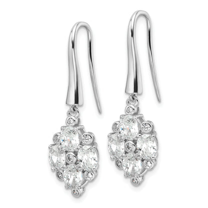 Sterling Silver Rhod-plated Polished Fancy CZ Cluster Dangle Earrings