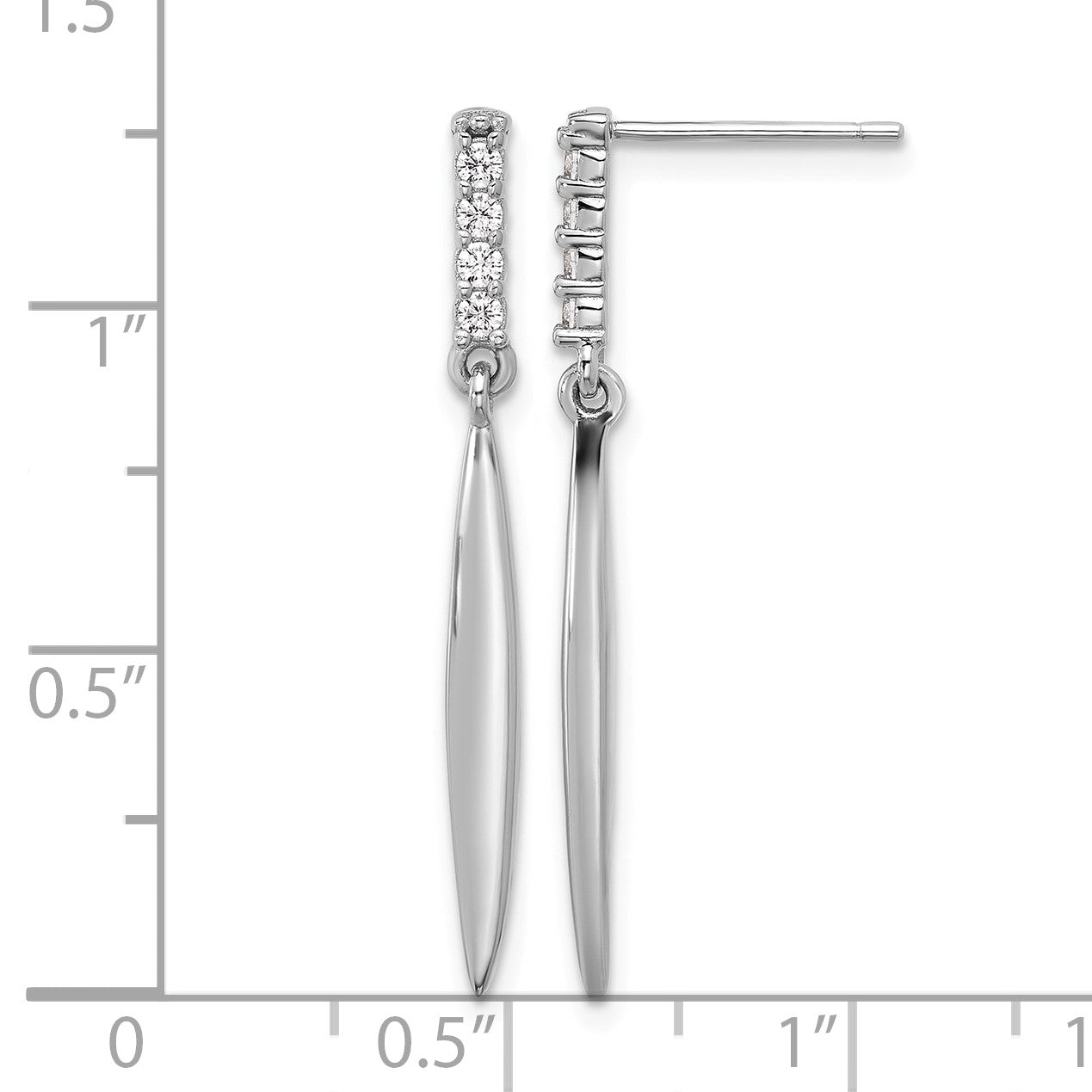 Sterling Silver Rhodium-plated Polished CZ Post Dangle Earrings