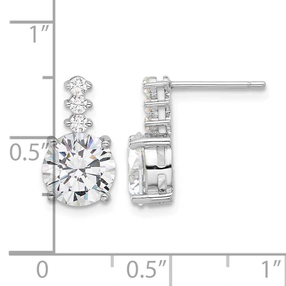Sterling Silver Rhodium-plated Polished 8mm CZ Post Dangle Earrings