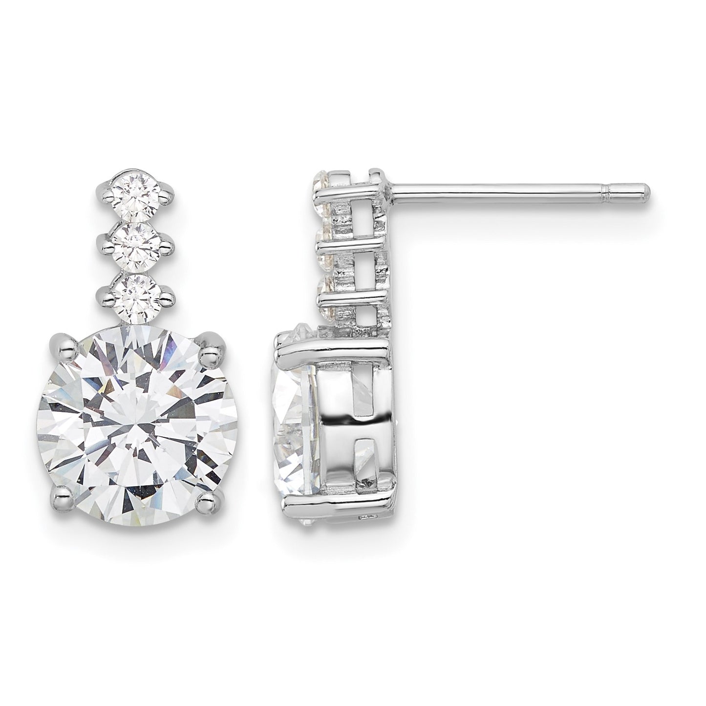 Sterling Silver Rhodium-plated Polished 8mm CZ Post Dangle Earrings
