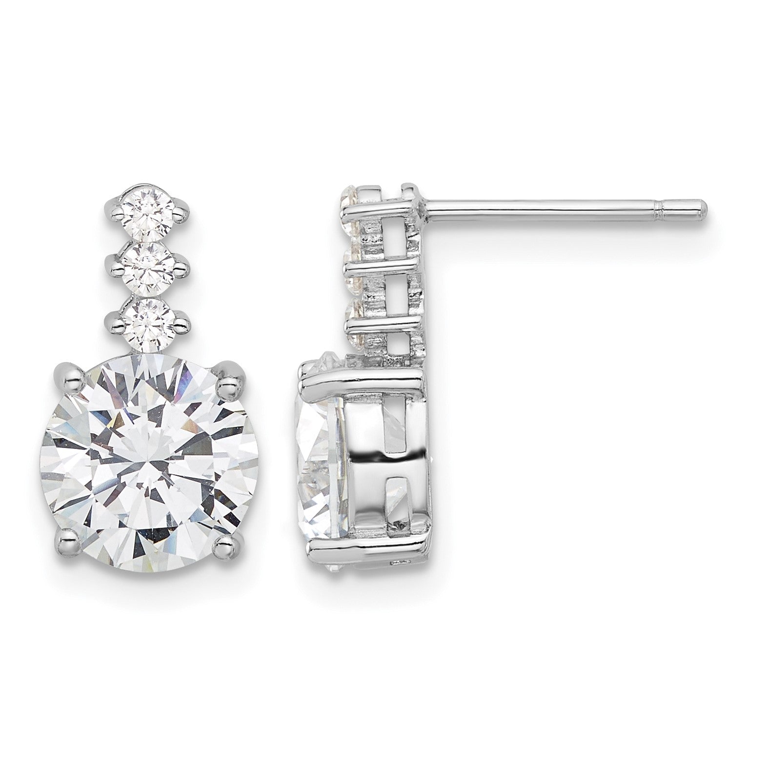 Sterling Silver Rhodium-plated Polished 8mm CZ Post Dangle Earrings