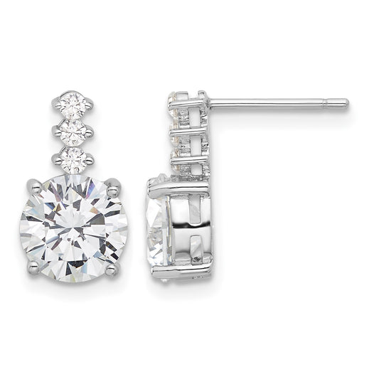 Sterling Silver Rhodium-plated Polished 8mm CZ Post Dangle Earrings