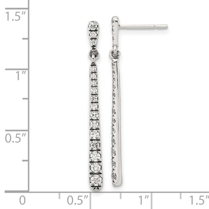 Sterling Silver Polished & Antiqued Graduated CZ Post Dangle Earrings