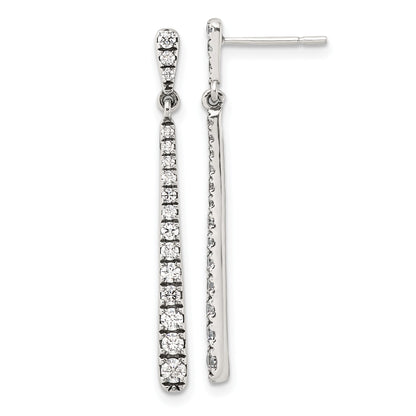 Sterling Silver Polished & Antiqued Graduated CZ Post Dangle Earrings