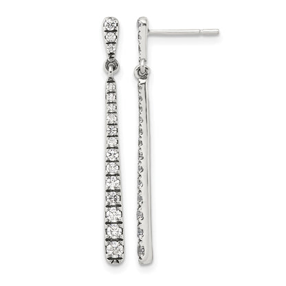 Sterling Silver Polished & Antiqued Graduated CZ Post Dangle Earrings