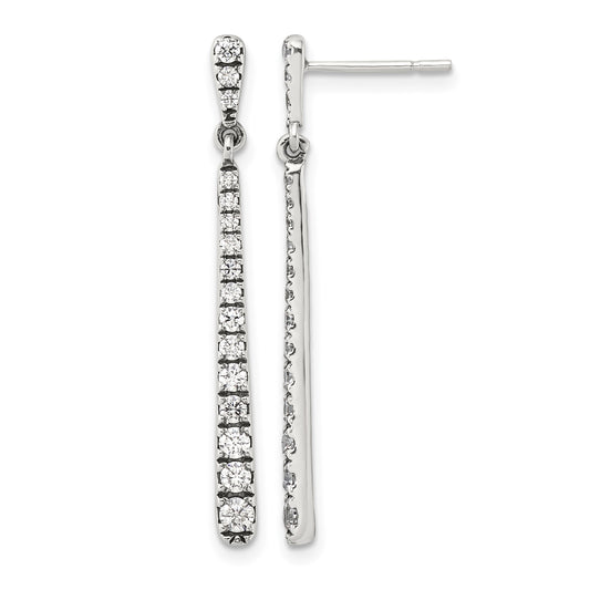 Sterling Silver Polished & Antiqued Graduated CZ Post Dangle Earrings