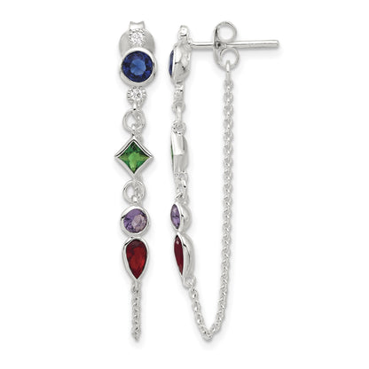 Sterling Silver E-coated Multicolor CZ Front/Back Post Dangle Earrings