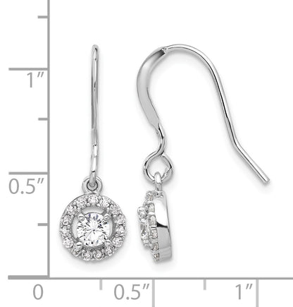 Sterling Silver Rhodium-plated Polished Round CZ Halo Dangle Earrings