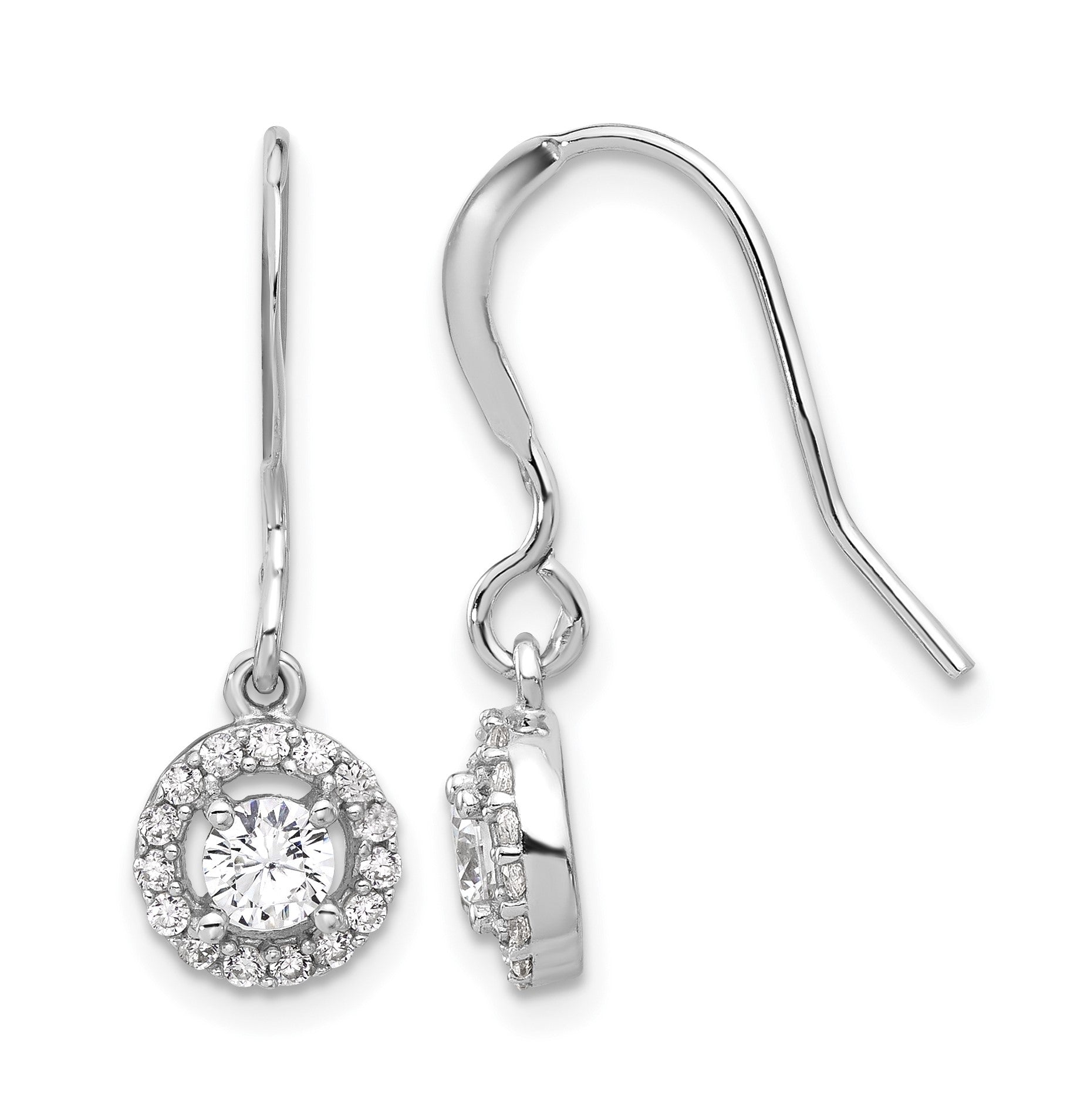 Sterling Silver Rhodium-plated Polished Round CZ Halo Dangle Earrings
