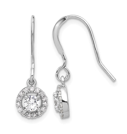 Sterling Silver Rhodium-plated Polished Round CZ Halo Dangle Earrings