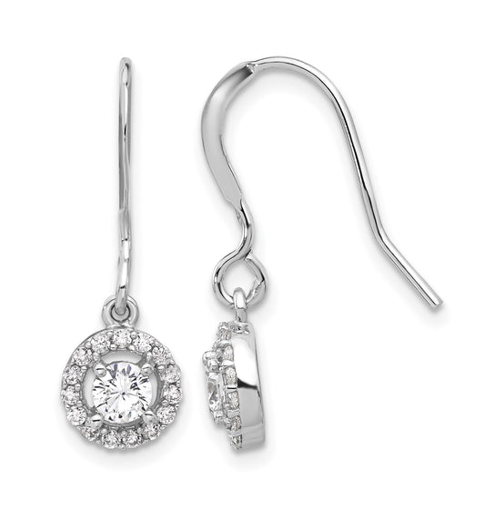 Sterling Silver Rhodium-plated Polished Round CZ Halo Dangle Earrings