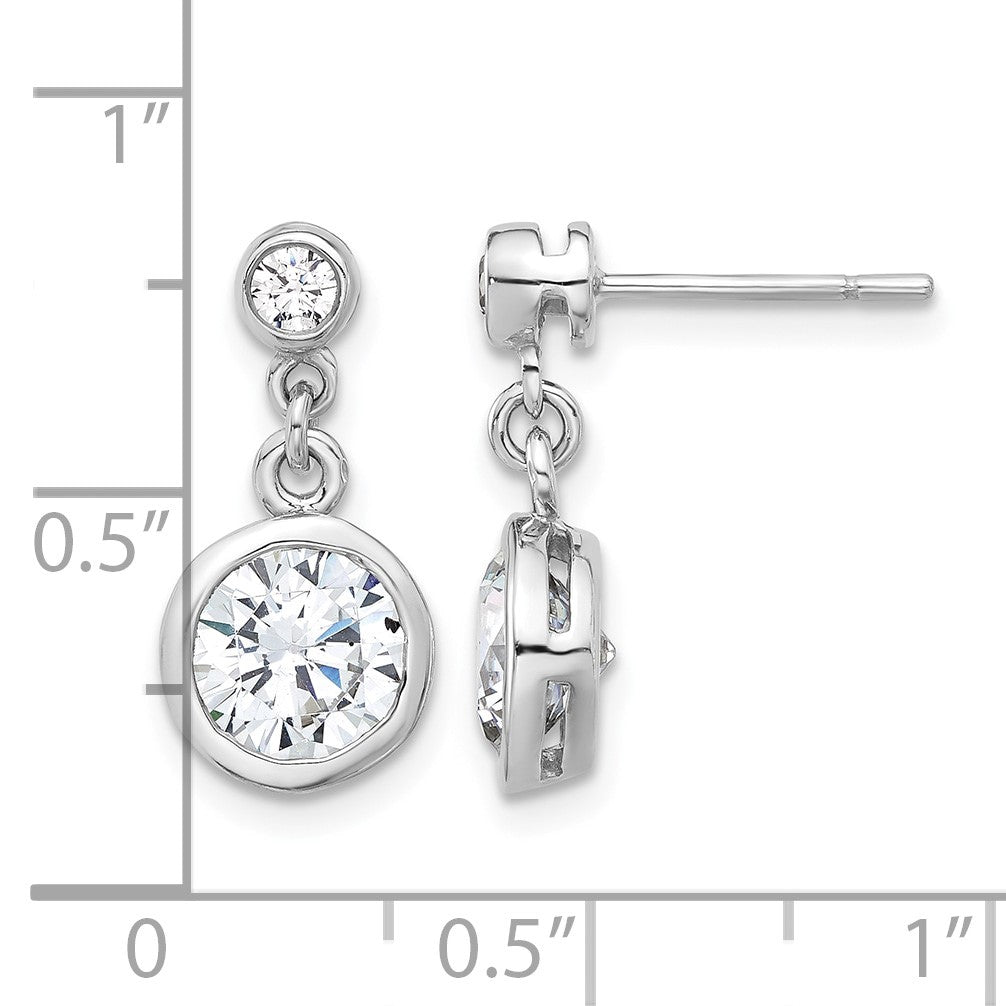 Sterling Silver Rhodium-plated CZ Bezel Dangle Post Earrings