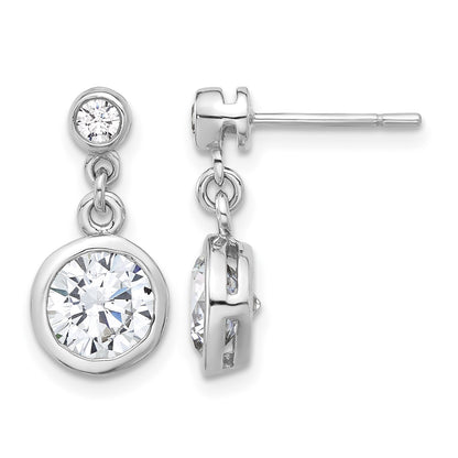 Sterling Silver Rhodium-plated CZ Bezel Dangle Post Earrings