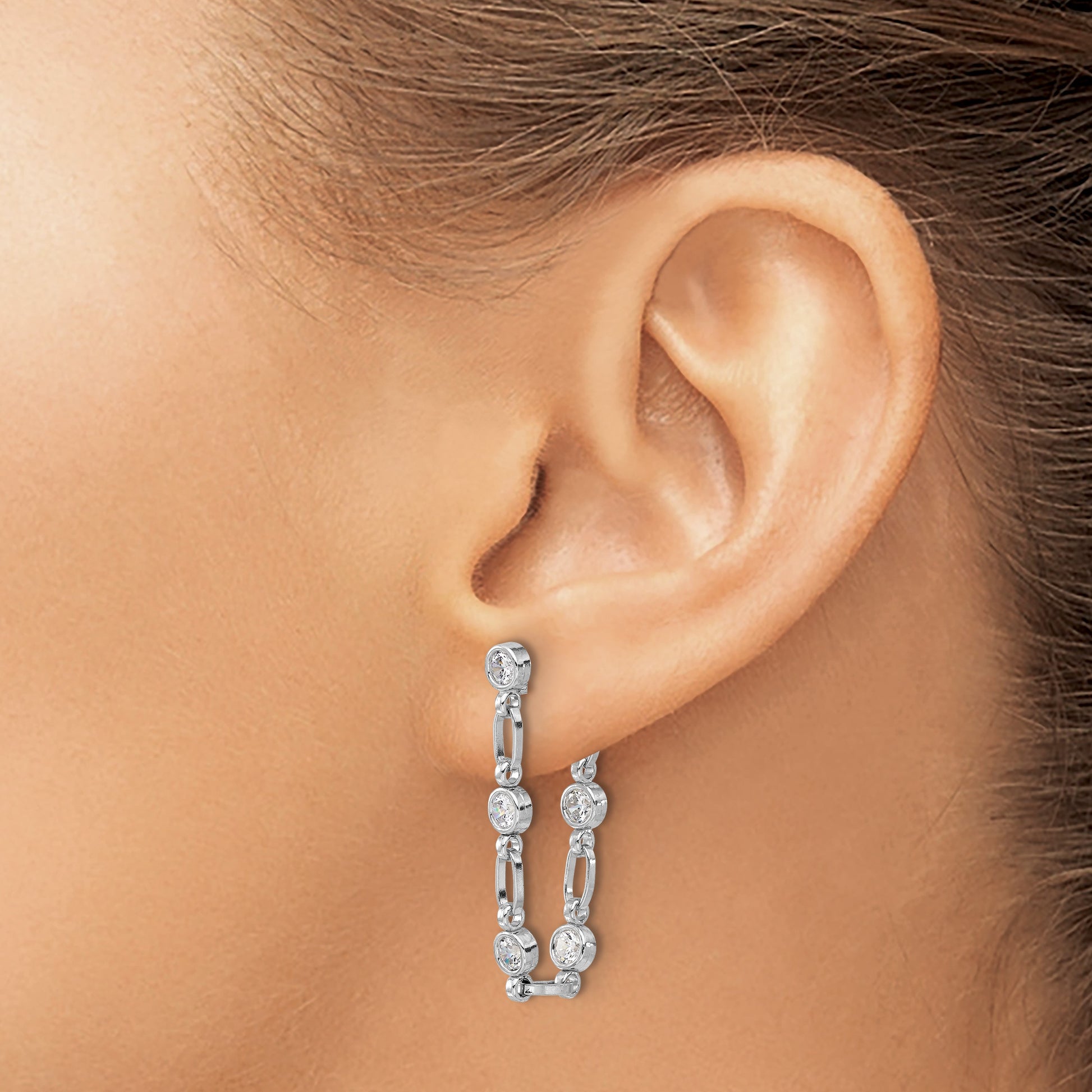 Sterling Silver Rhodium-plated Bezel CZ Post Dangle Earrings
