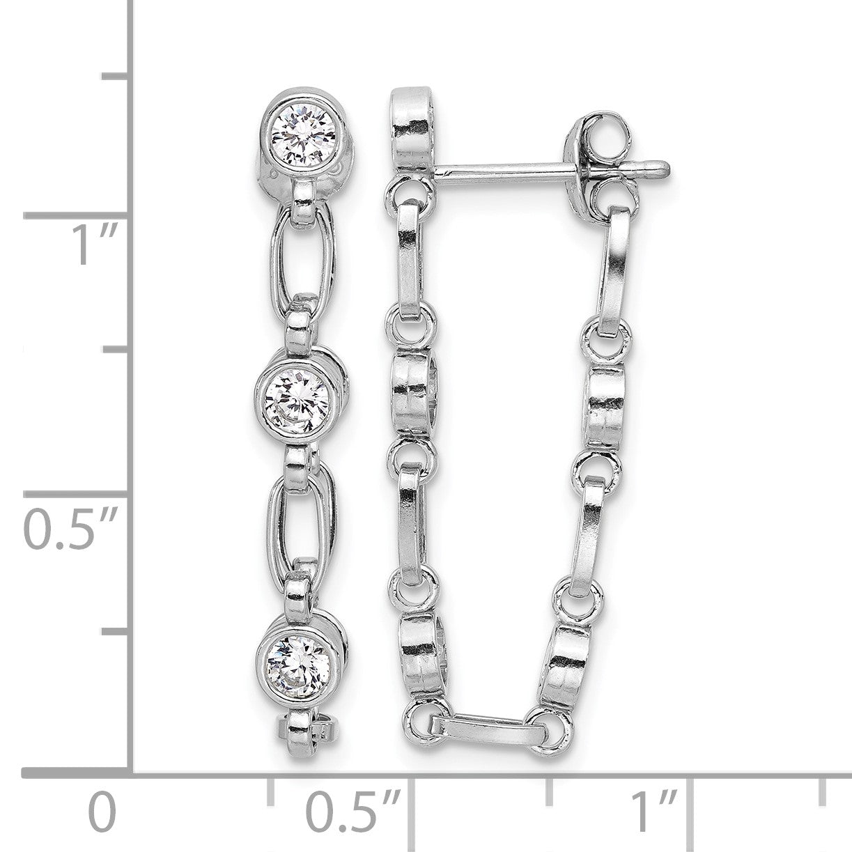 Sterling Silver Rhodium-plated Bezel CZ Post Dangle Earrings